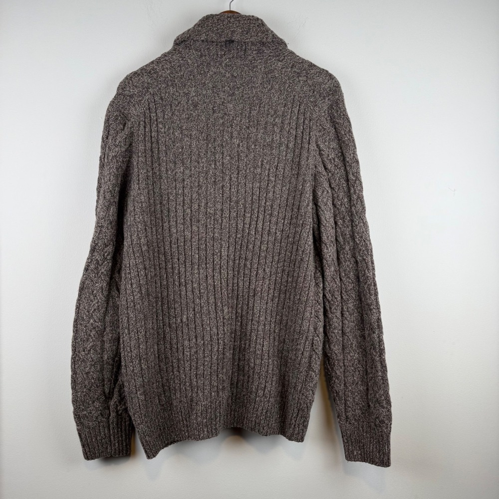 Grandpacore Wool Blend Shawl Collar Cardigan L Brown Cable Knit Old Money Pipe - Picture 2 of 9